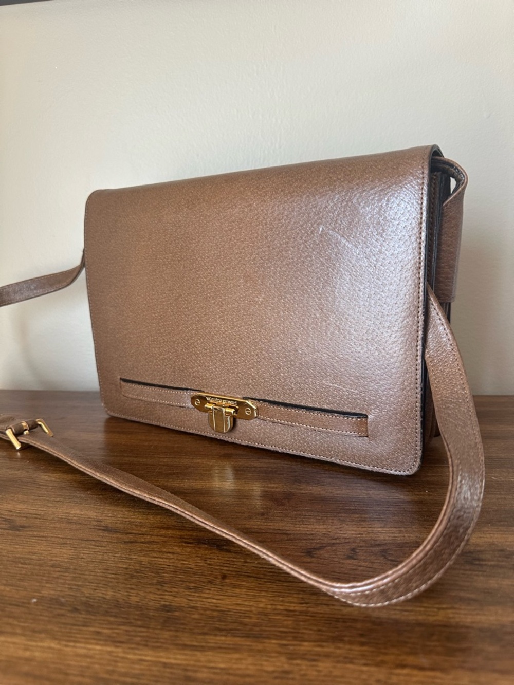 Valentino Brown Leather Vintage Flap Shoulder Bag